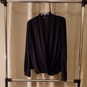 Women's Mossimo Black Sheer Blouse Faux Wrap